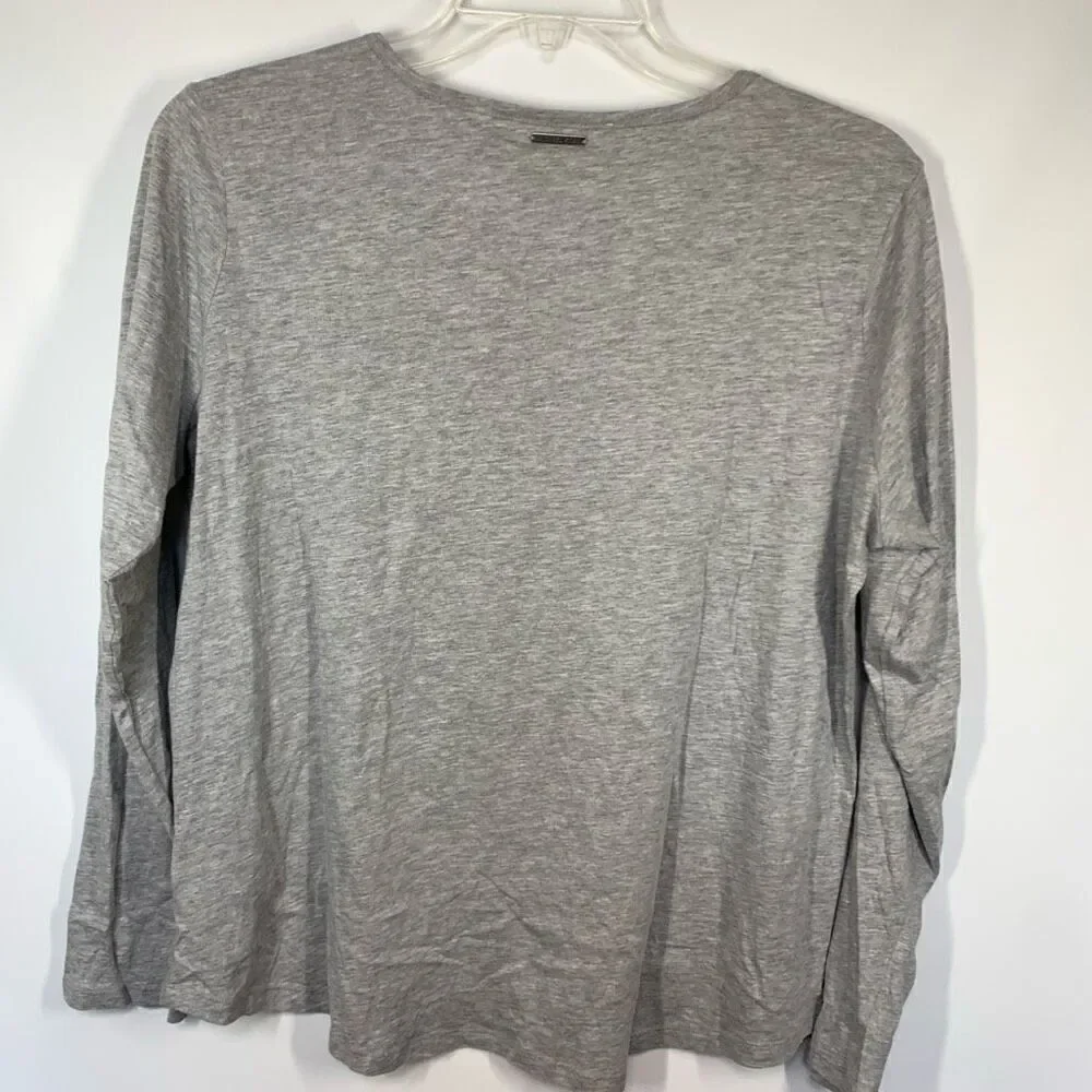 Michael Kors Women's Gray MK Crystal Logo Bling Long Sleeve T-Shirt Size XL